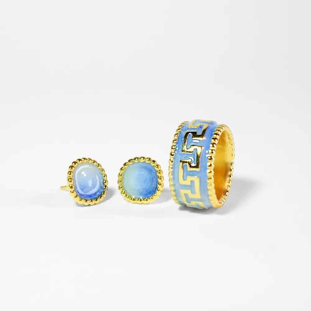 Schmuckset von Barbara Haas Design mit blauem Lackfarbspiel