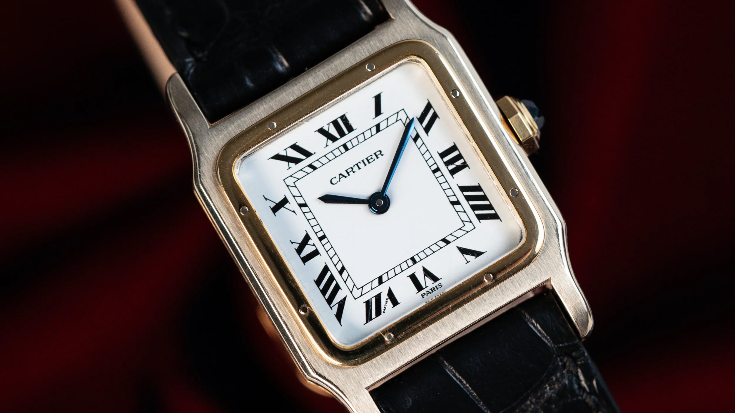 Cartier Santos Dumont Deux Ors am Lederband mit speziellem Paris-Blatt