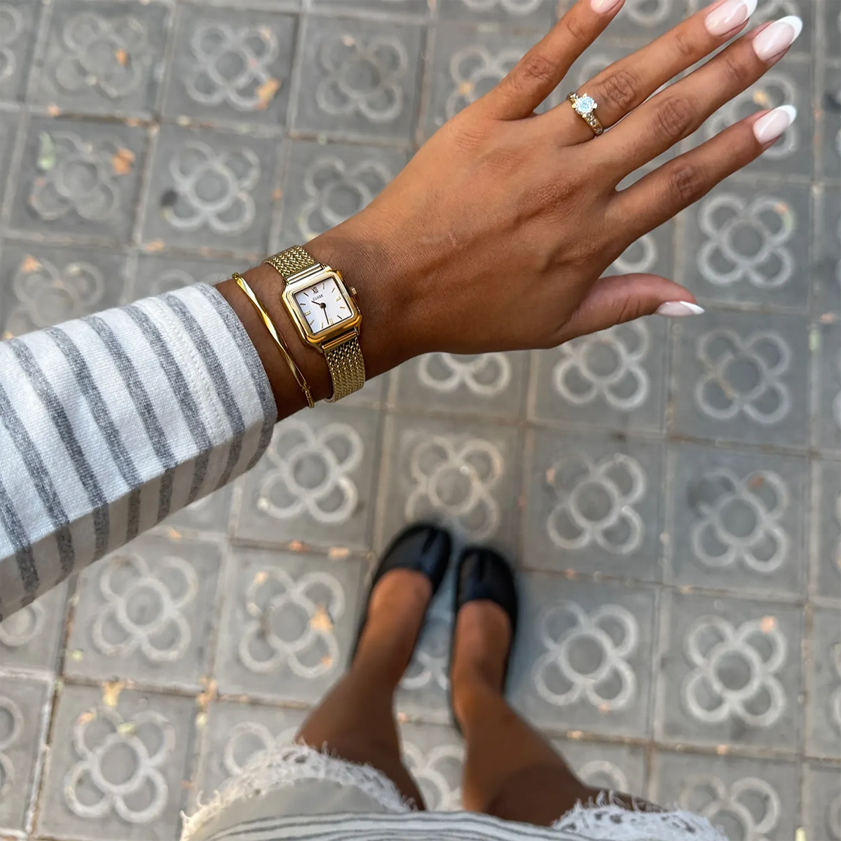 Gracieuse Mini | Mesh | Goldfarben | weißes Zifferblatt