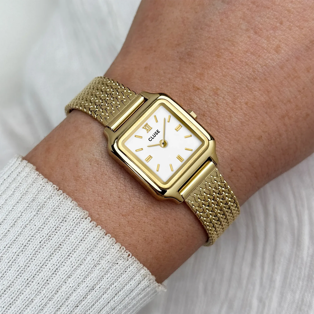 Gracieuse Mini | Mesh | Goldfarben | weißes Zifferblatt