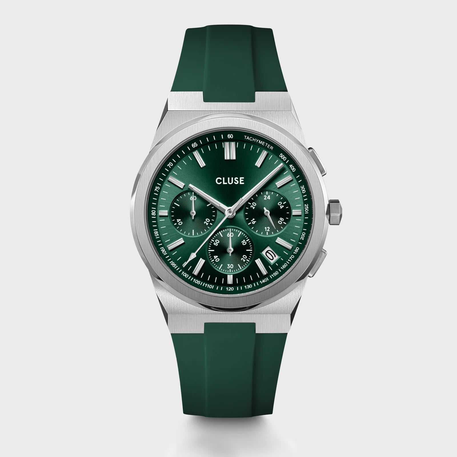 Cluse Vigoureux Chronograph Stainless Steel Green silicone strap