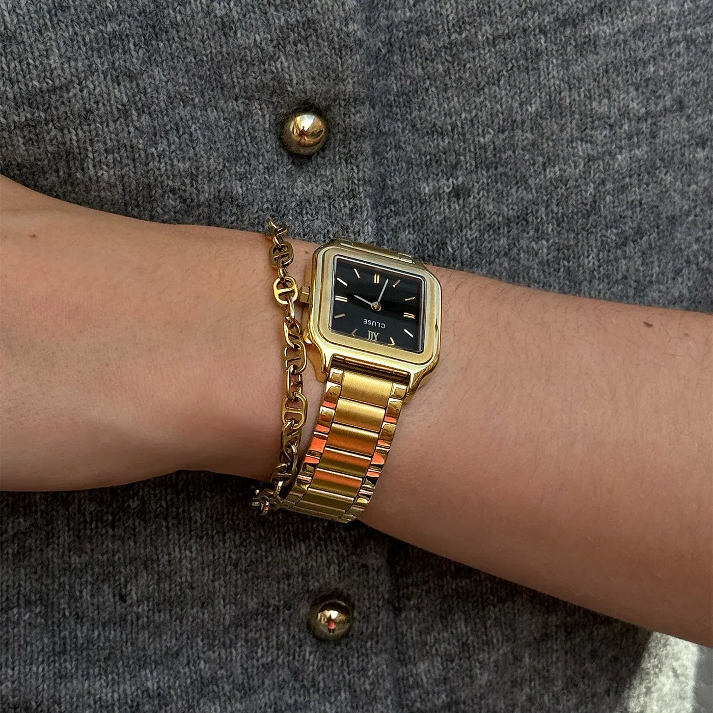 Gracieuse Uhr | Goldfarben | Schwarzes Zifferblatt