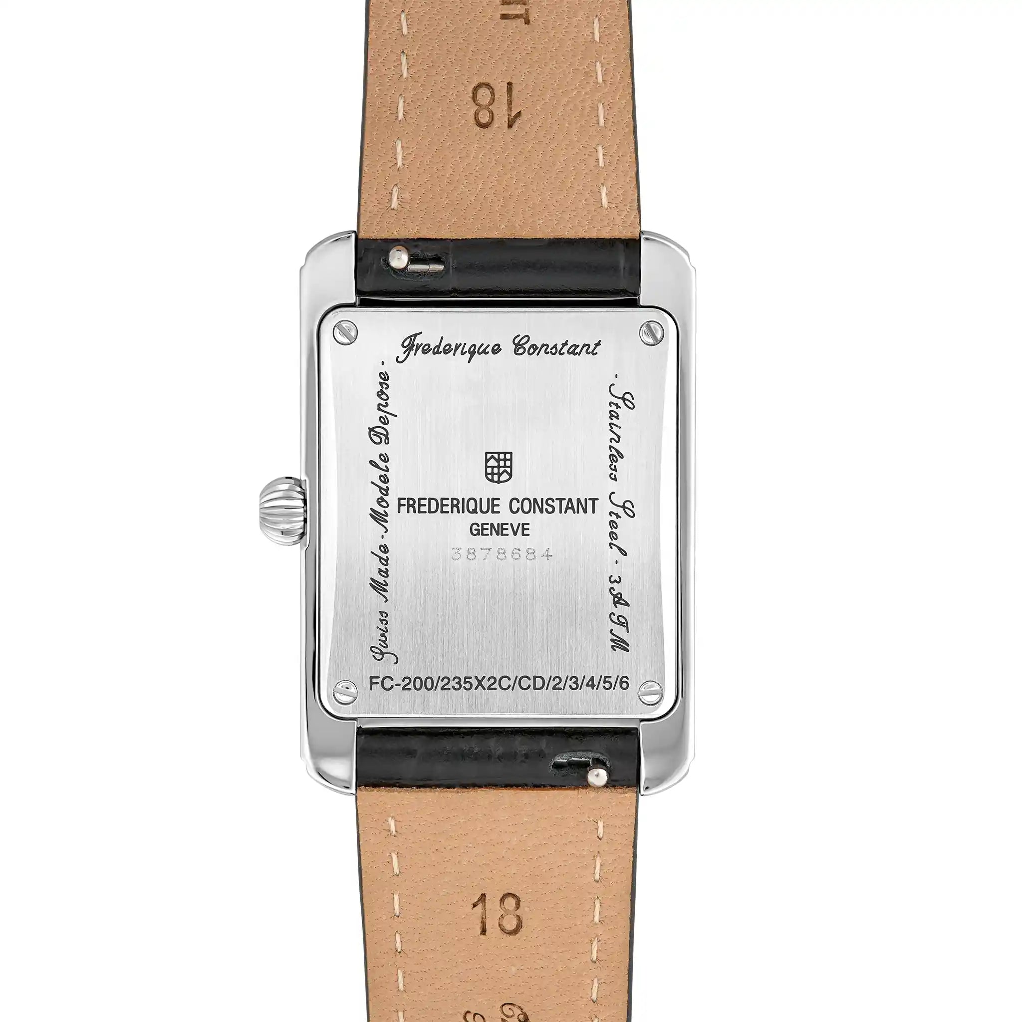 Gehäuseboden der Damenuhr FC-235S2C6 aus der Classic-Kollektion mit einem rechteckigen Uhrengehäuse