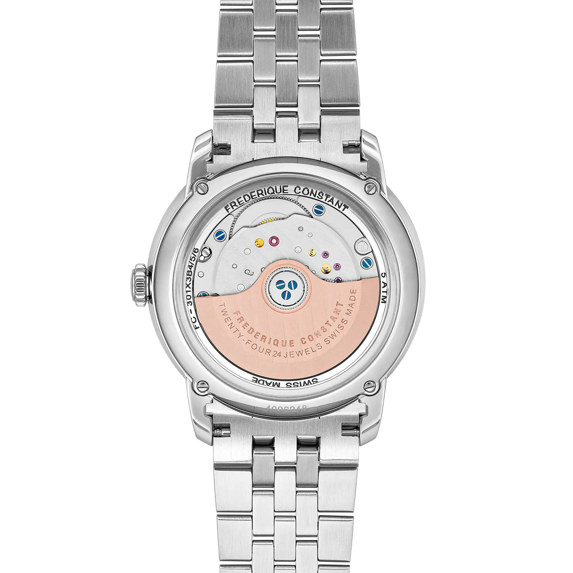 Gehäuseboden der Frederique Constant "Classics Premiere" Armbanduhr FC-301SALB6B mit lachsrosa-farbenen Zifferblatt