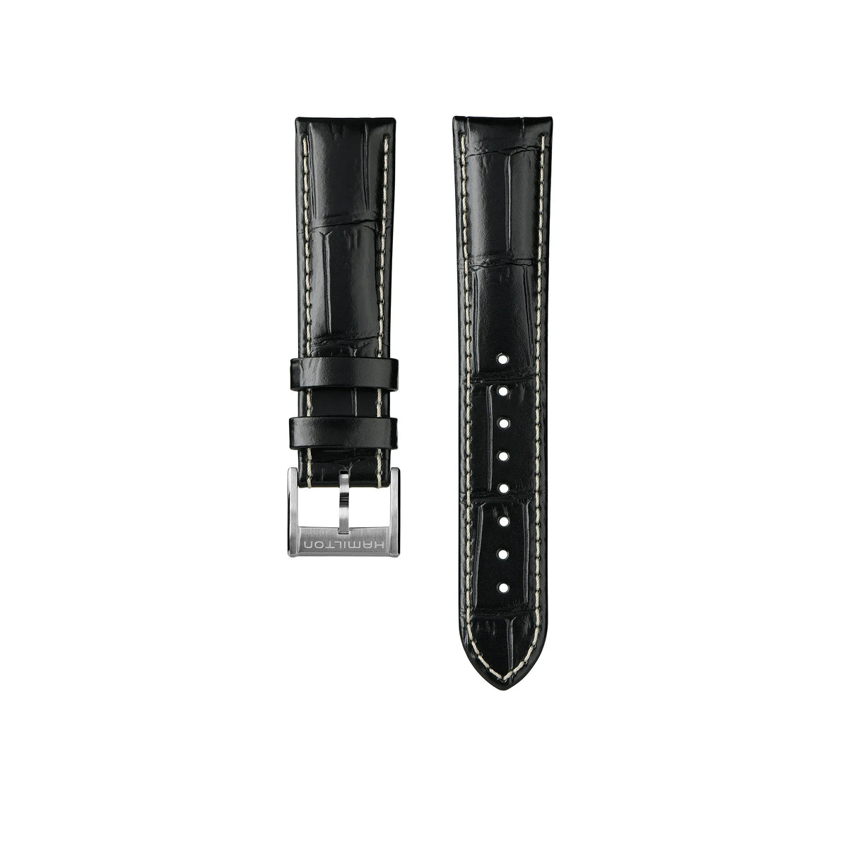 RIndleder-Armband für die Hamilton Murph H70405730 im 38mm-Edelstahl-Gehäuse und einem schwarzem Zifferblatt Indizes und Zeigern mit Vintage-Charakter