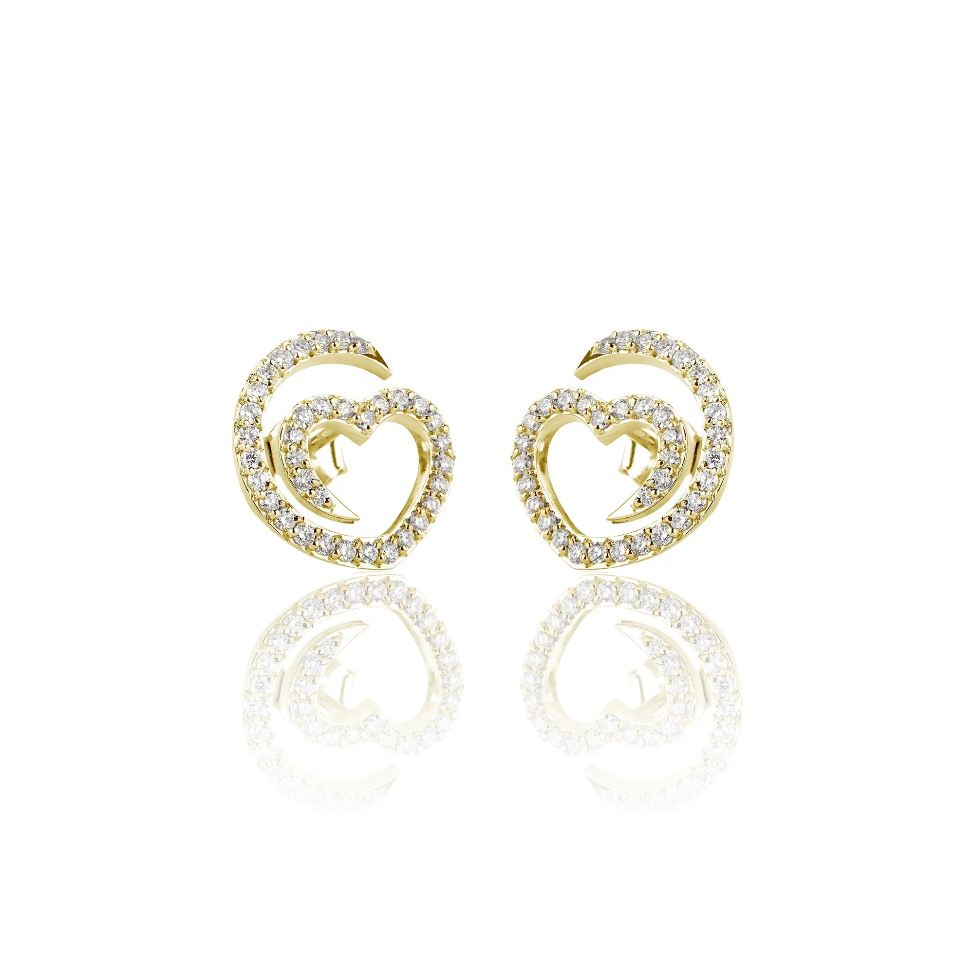 Produktfotografie der herzförmigen Ohrstecker OD-300-1G aus 750er Gelbgold von Lunatica Roma mit Brilliant-Besatz