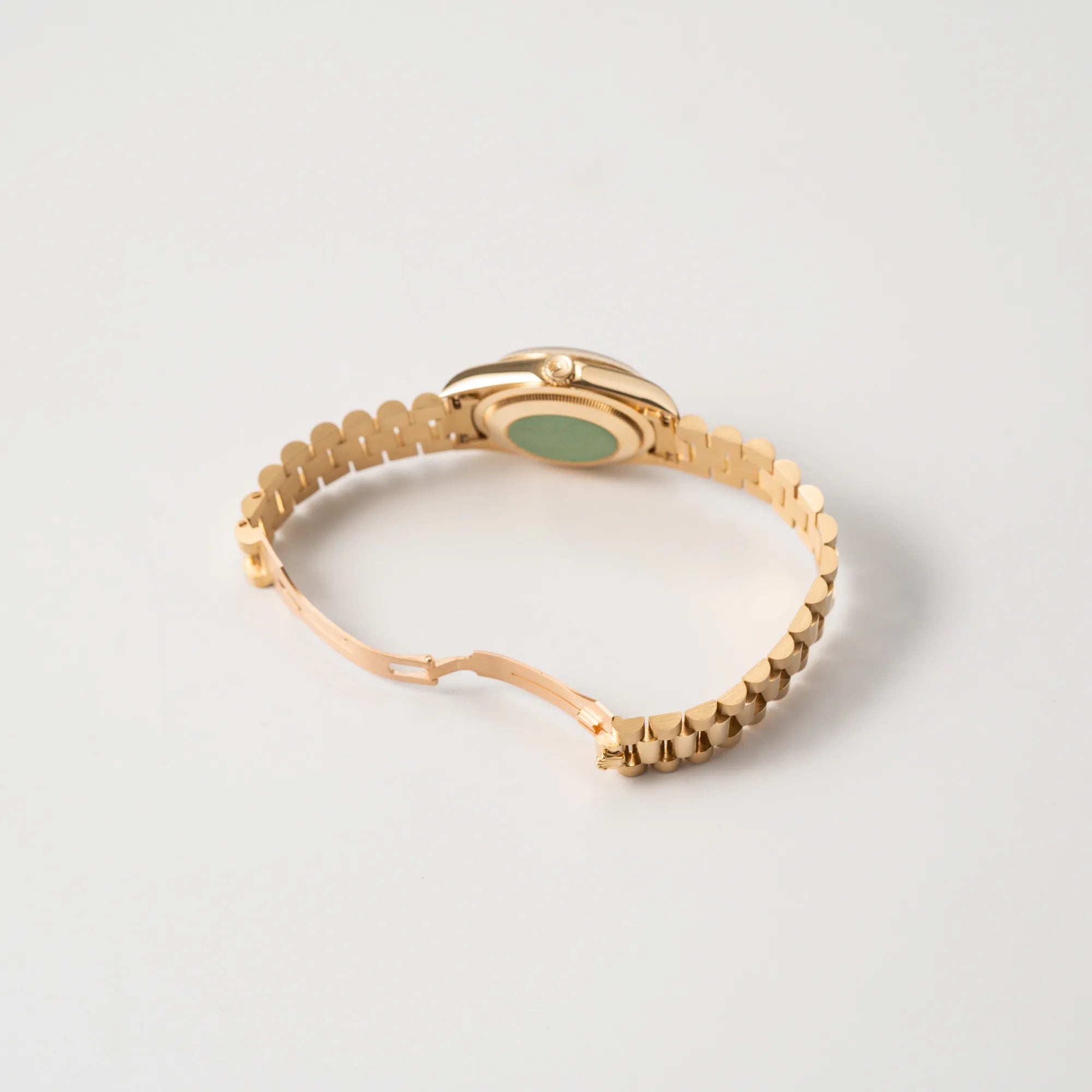 Geöffnete Faltschliesse am President Armband der Rolex Day-Date 36 aus 1991 der Referenz 18238 mit goldfarbenem Zifferblatt und Diamant Indizes in einem hervorragenden Gesamtzustand