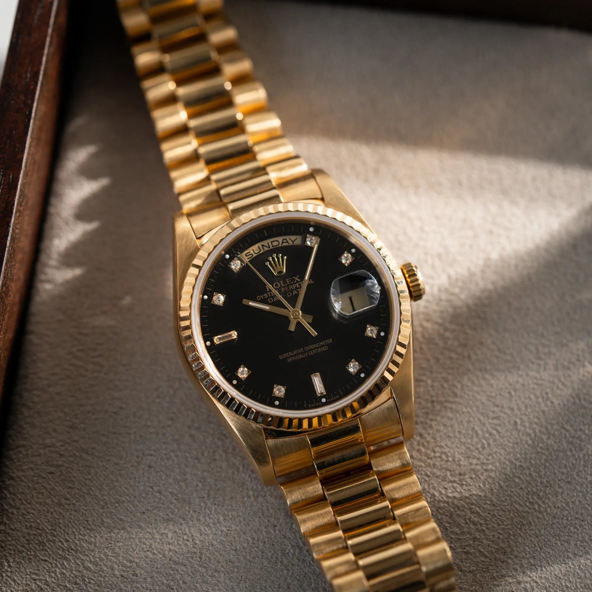 Day-Date 36 | 18238 | Box & Papiere 1989 | Black Diamond Dial