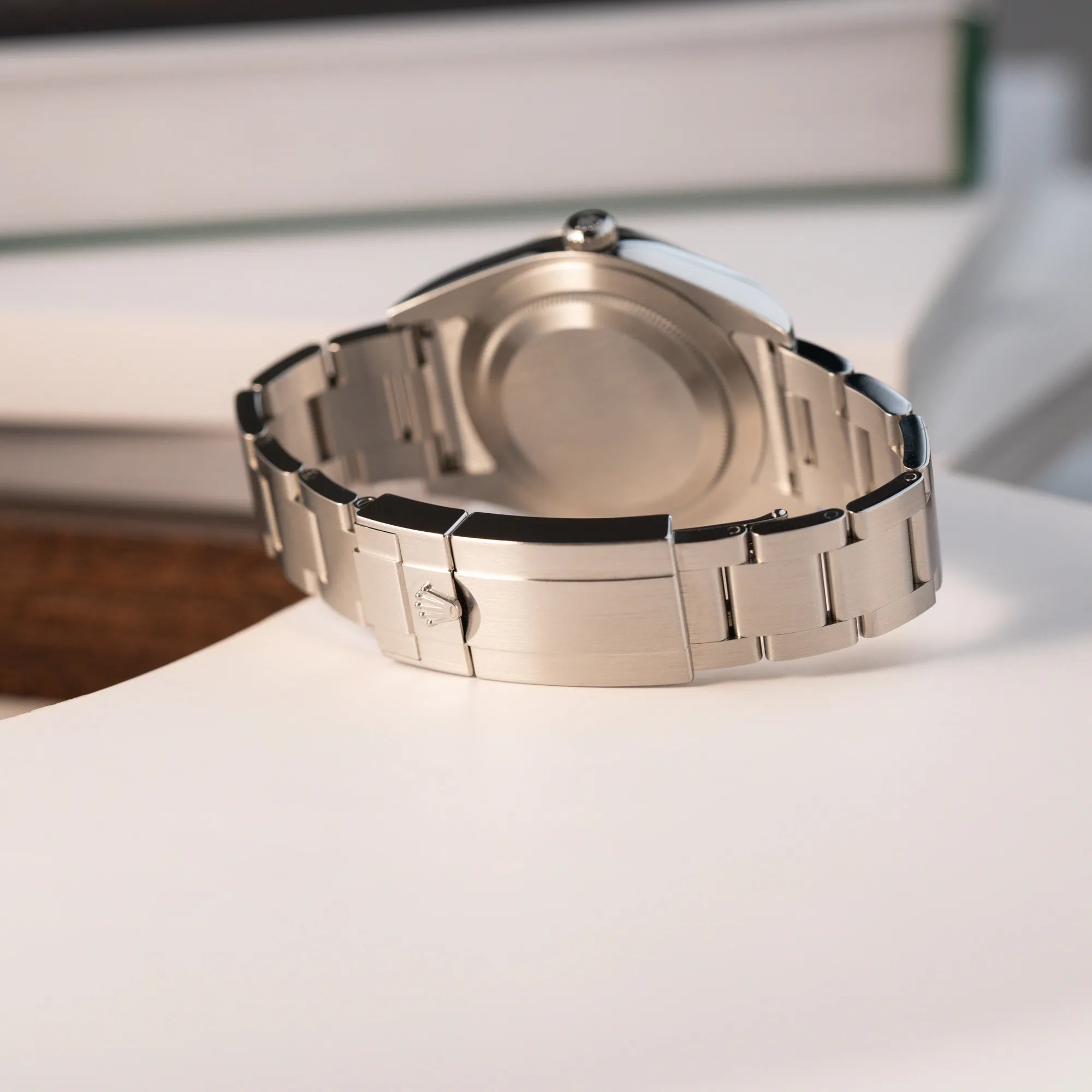 Geschlossene Faltschliesse der Rolex Explorer 39 214270 mit schwarzem 3-6-9-Explorer-Zifferblatt