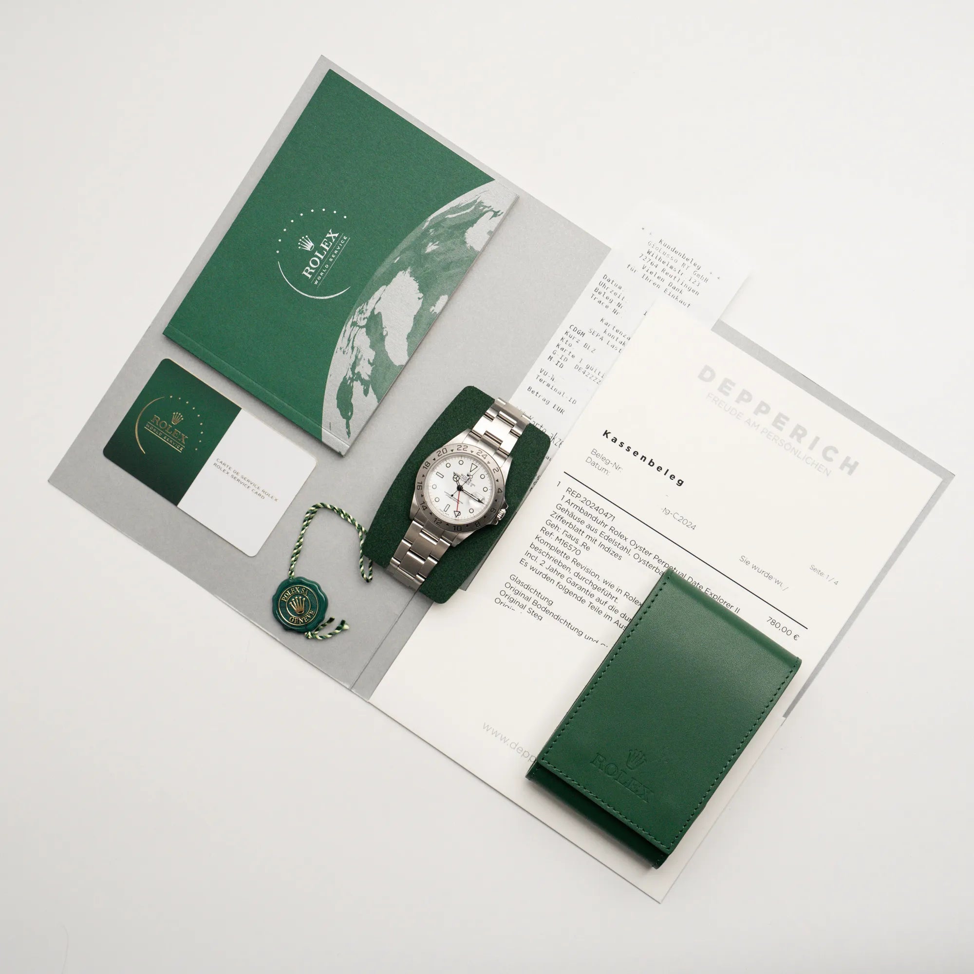 Rolex Explorer 2 - Referenz 16570T - mit dem weißen Polar-Zifferblatt zusammen mit dem Lieferumfang mit Rolex-Service-Beleg
