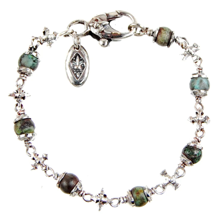 Elf Craft Armband mit silbernen Kreuzelementen und runden Kugeln aus afrikanischem Türkis