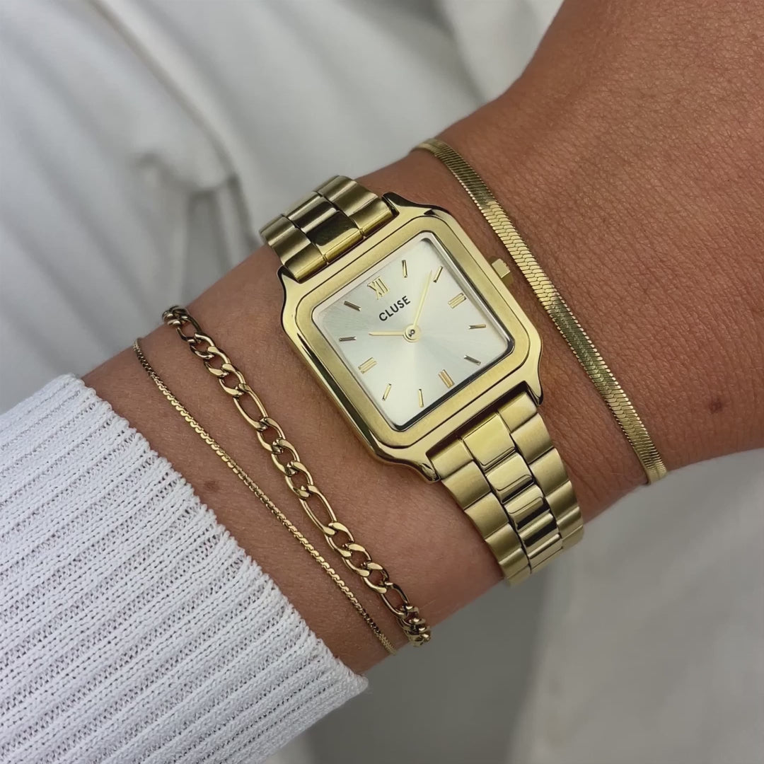 Wristroll der Cluse Stahl-Uhr "Gracieuse Petite" mit einem gelbgold-farbenem Gehäuse und Zifferblatt