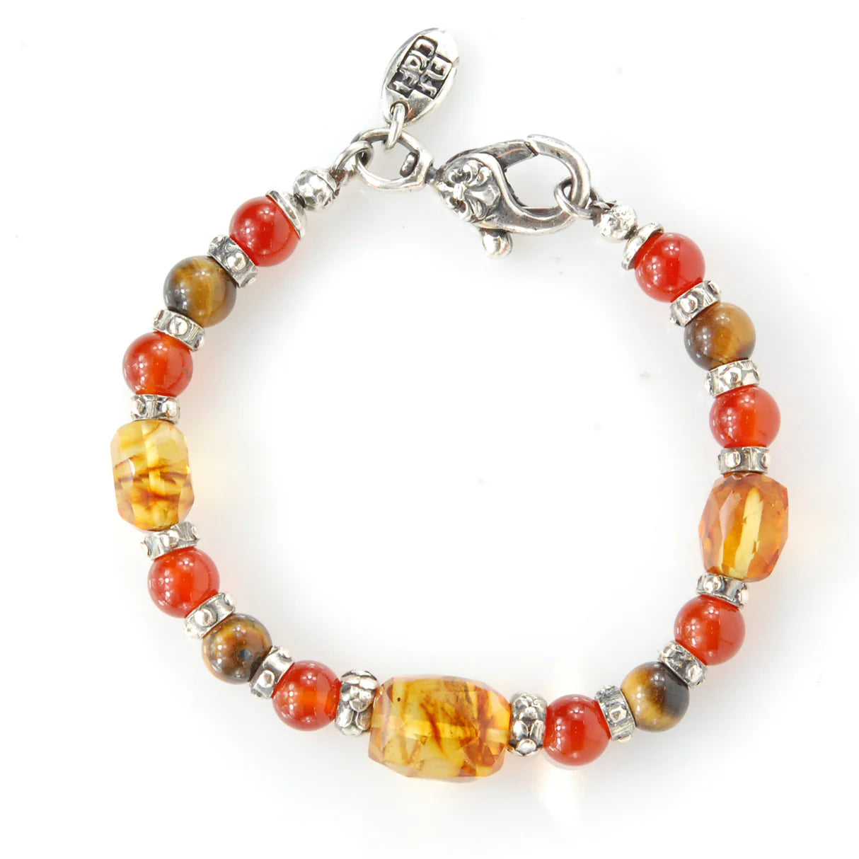 Elfcraft Armbands mit Kugeln aus verschiedenen Kugeln und gröberen Bernstein-Elementen und silbernen Hülsen, die in Ihrem Design an das Mittelalter erinnern