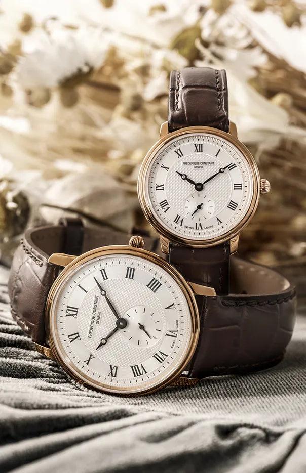 Produktfotografie der rosegoldfarbenen Slimline von Frederique Constant