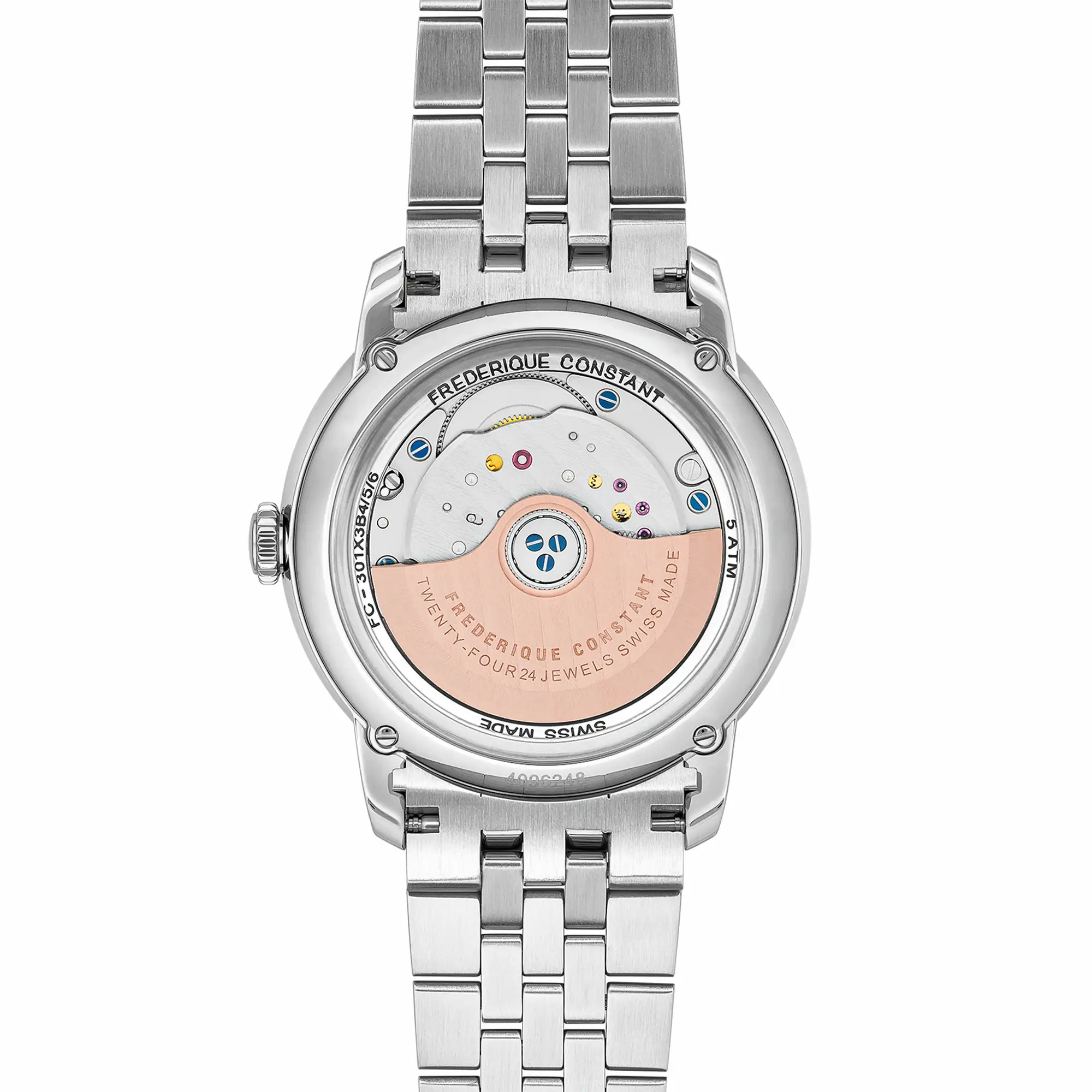 Gehäuseboden der Frederique Constant "Classics Premiere" Armbanduhr FC-301SALB6B mit lachsrosa-farbenen Zifferblatt