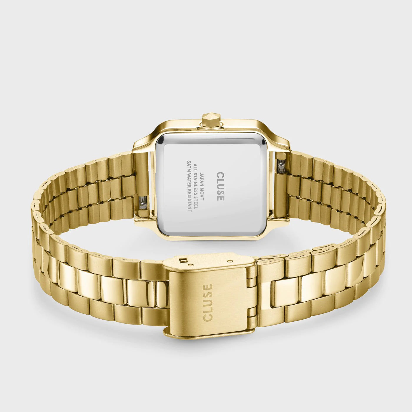 Gehäuseboden und Armband der Cluse Stahl-Uhr "Gracieuse Petite" mit einem gelbgold-farbenem Gehäuse