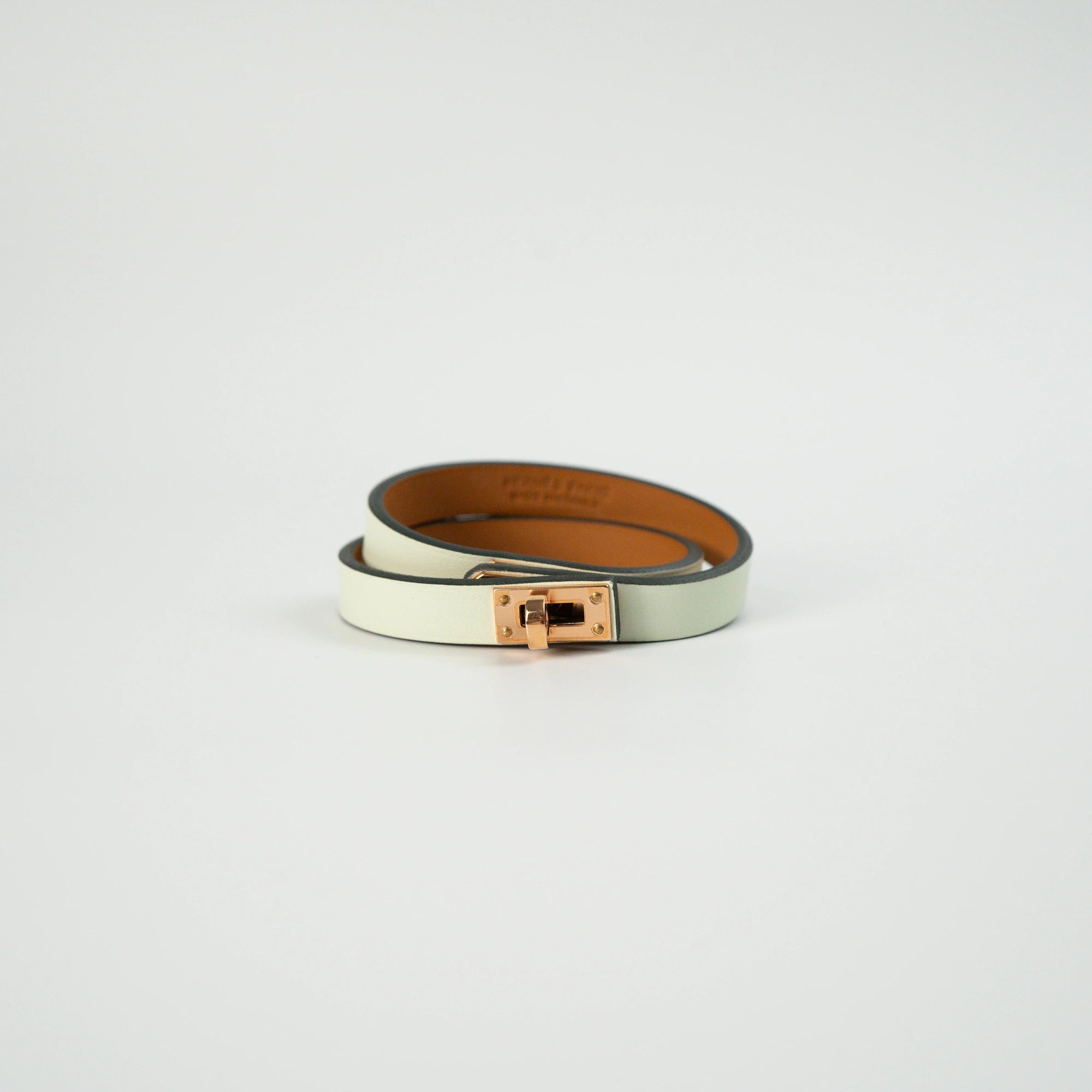 Türkises Leder-Armband "Mini Kelly Double Tour" von Hermès mit rosegoldenem Verschluss