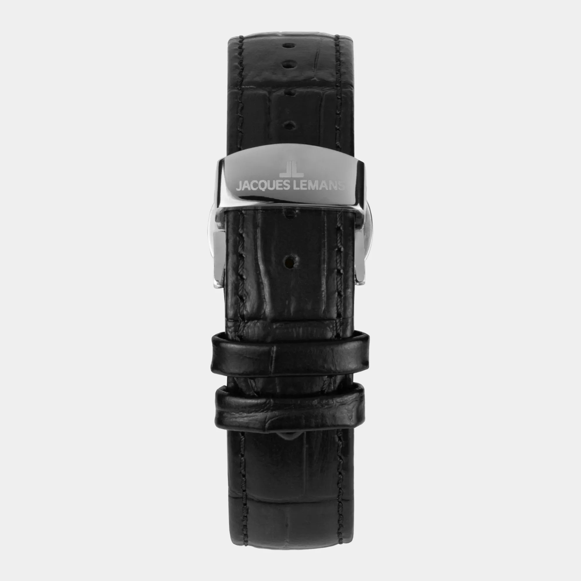 Armband der Jacques Lemans 2213-A Herrenuhr aus der Derby-Kollektion mit schwarzem Zifferblatt am schwarzen Lederband