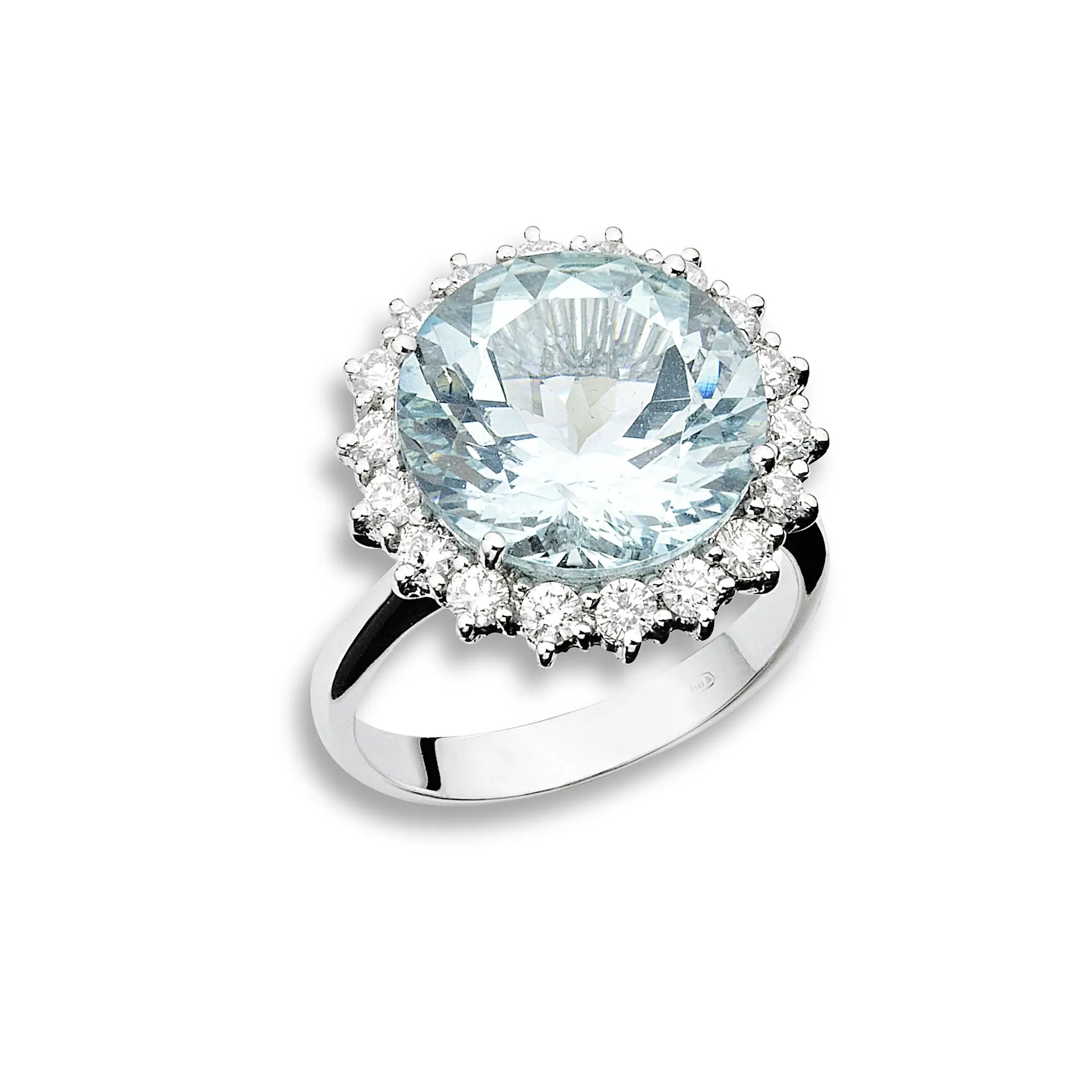 Aquamarine-Ring with diamond | 18 carat white gold 