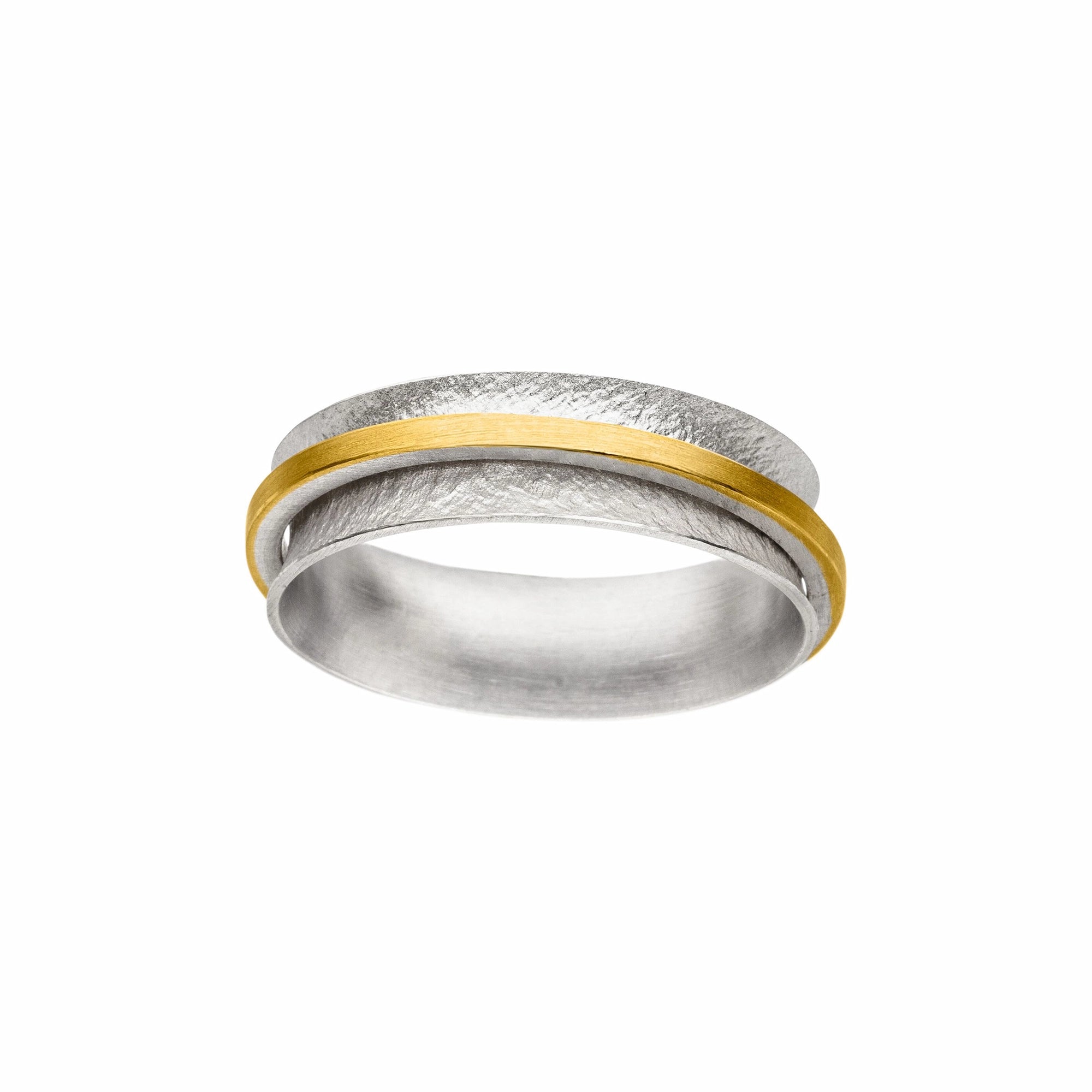 Silberner Ring mit zwei Ringschienen, wovon eine mit einer Goldauflage veredelt wurde