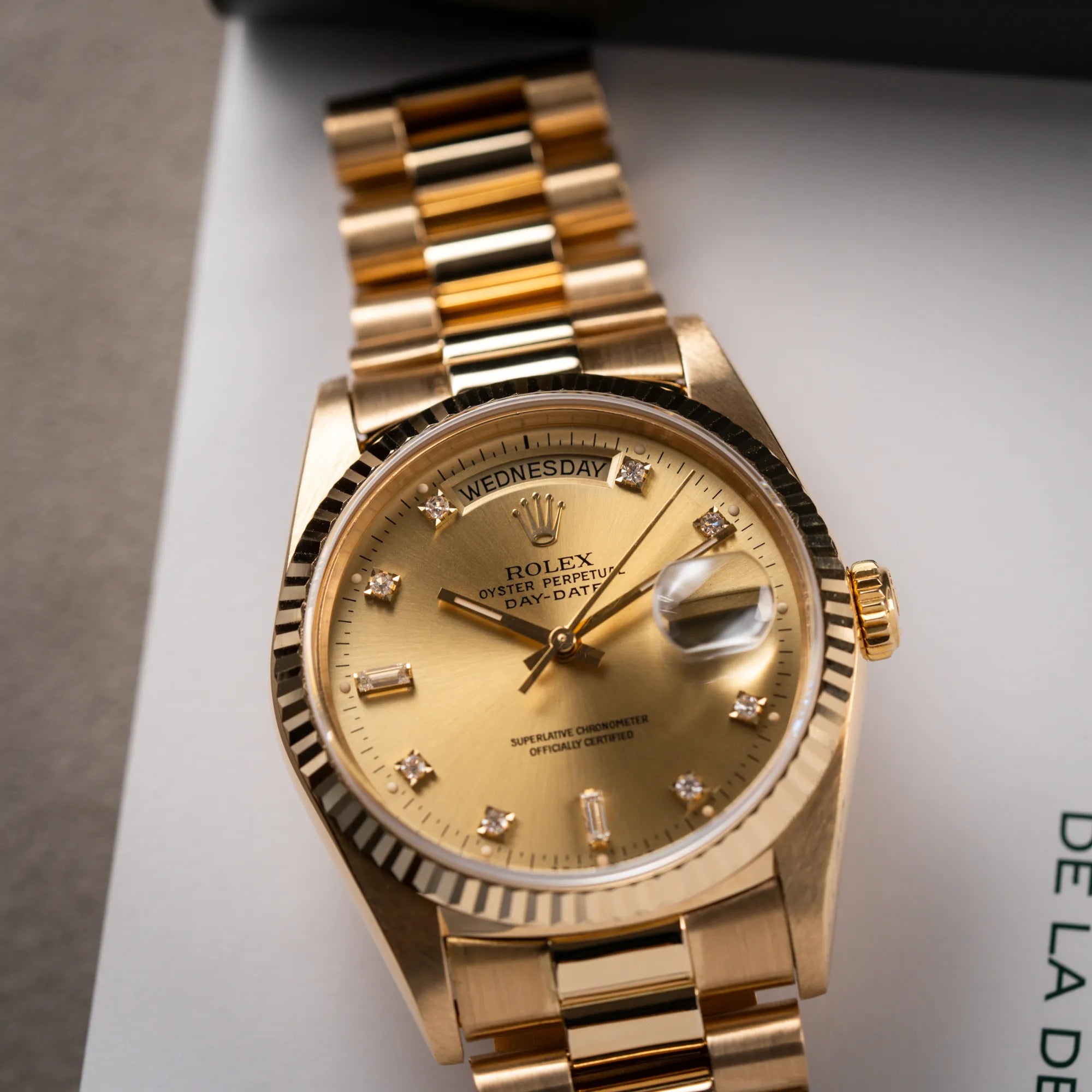 Rolex Day-Date 36 in Gelbgold mit der Referenz 18238 und Champagne-Diamant-Zifferblatt