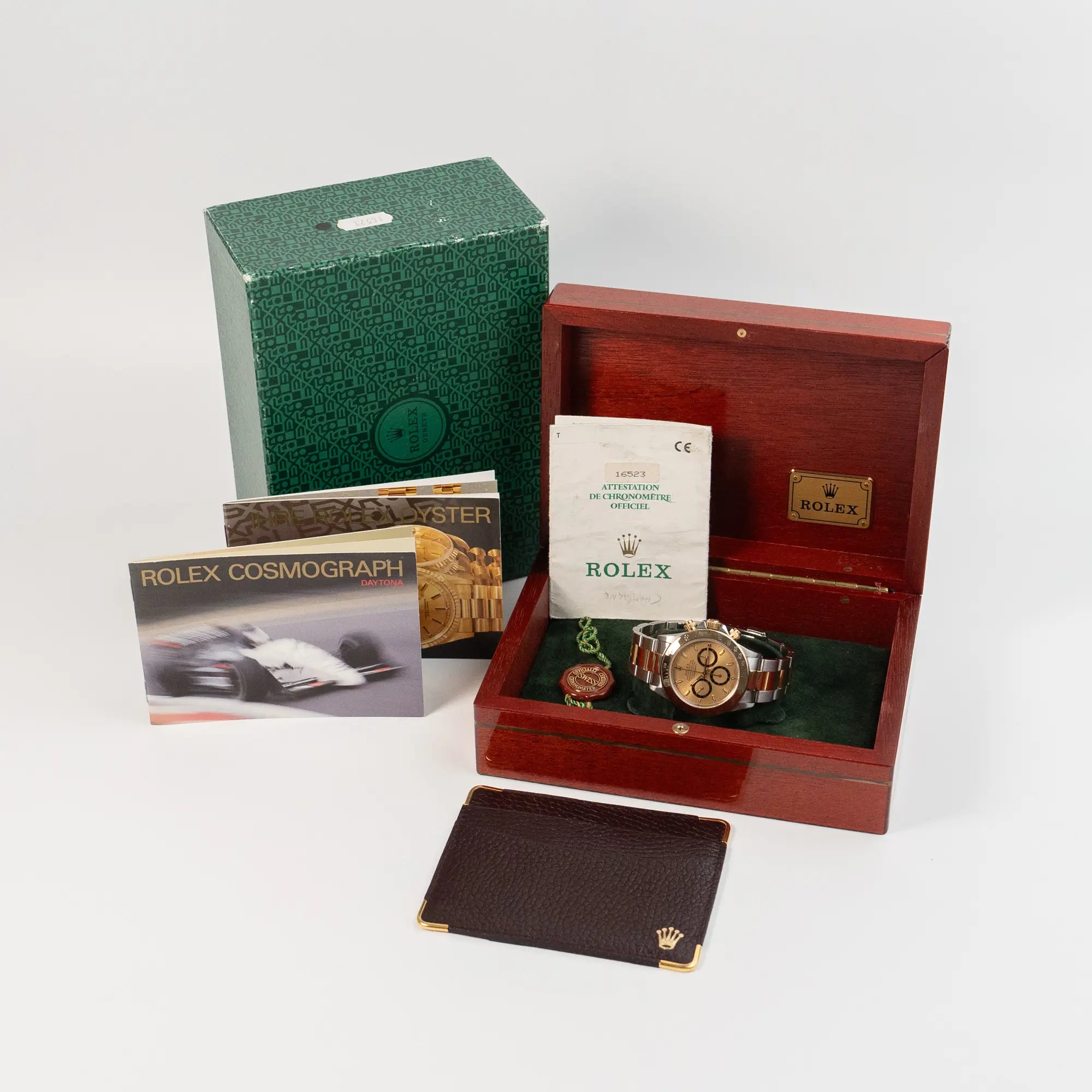 Rolex Zenith Daytona in Stahl-Gold mit goldfarbenem Zifferblatt zusammen mit dem gesamten Lieferumgang im Full-Set mit Box, Papieren, Lederetui und Booklets