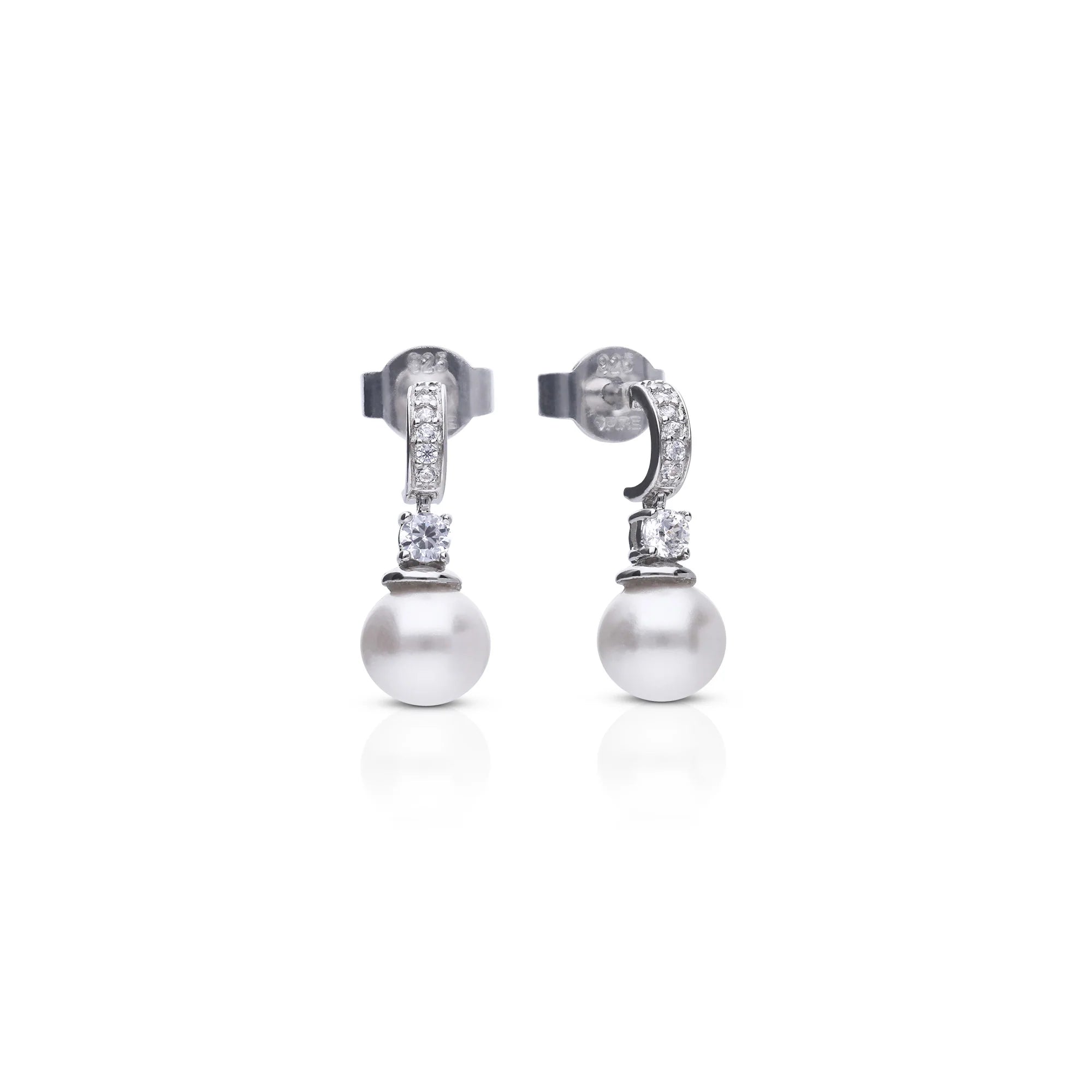 Silber-Ohrhänger von Diamonfire mit Zirkonia-Besatz und runden Perlen als Anhänger