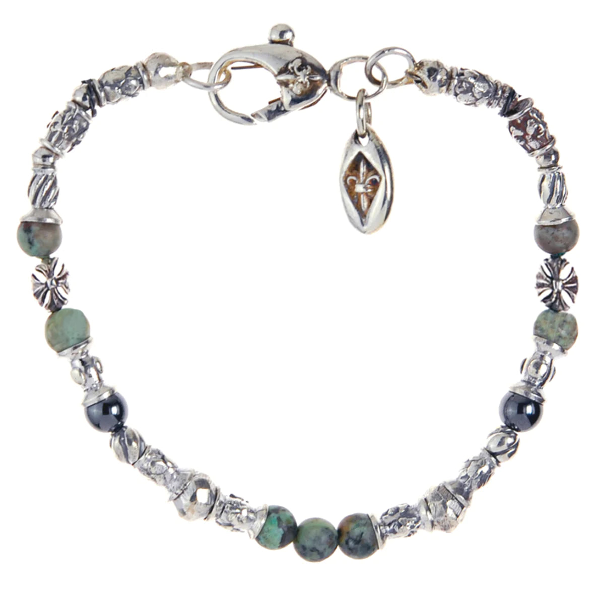 Silbernes Armband von Elf Craft mit Elfenlilien, Drachenschuppen, Spiralen und Sterne und Perlen 